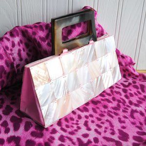Vintage pink shell purse by Shiraleah, tortoise shell handle, perfect for prom!